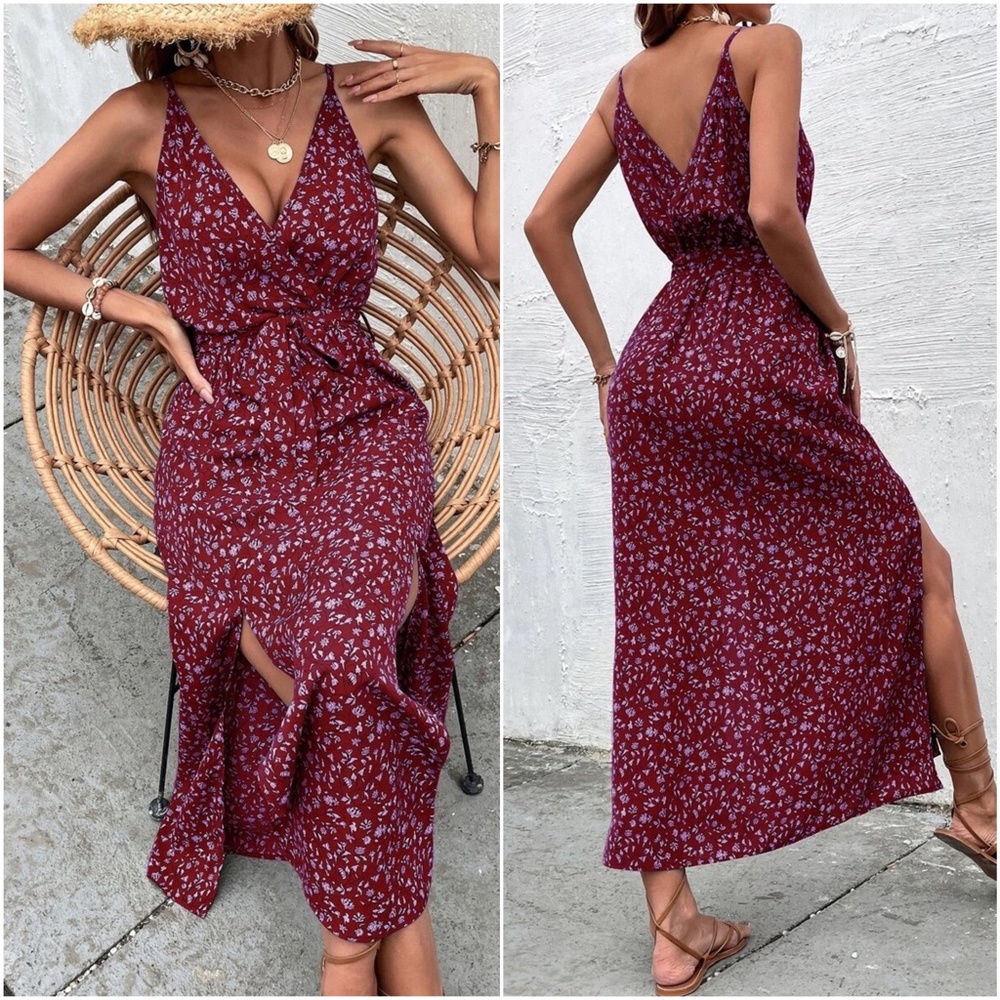 Boho Floral Split Hem Cami Maxi Dress - Picture 9 of 10
